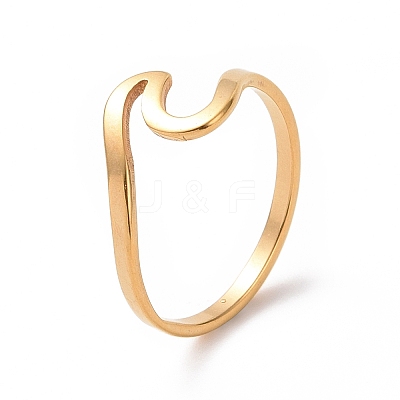 Ion Plating(IP) 201 Stainless Steel Wave Finger Ring for Women RJEW-J051-04G-1