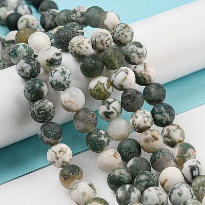Natural Tree Agate Frosted Agate Round Gemstone Beads Strands X-G-O151-01-8mm-1