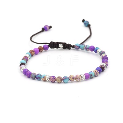 Dyed Natural Imperial Jasper Round Braided Bead Bracelet QW4331-3-1