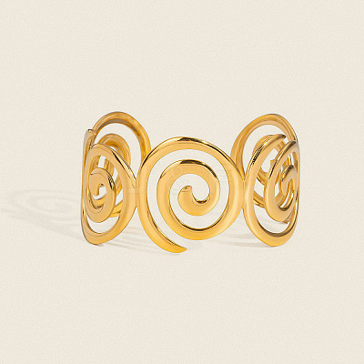 304 Stainless Steel Spiral Open Cuff Bangles for Women EA0743-1-1