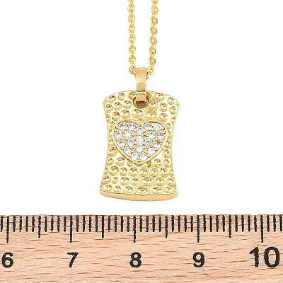 Brass Micro Pave Cubic Zirconia Rectangle with Heart Pendant Adjustable Slider Necklaces KK-CBA4547-08G-03-1