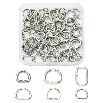 60Pcs 6 Styles 304 Stainless Steel D Rings STAS-CJ0003-36-1