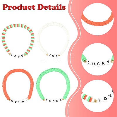 4Pcs Handmade Polymer Clay Heishi Bead Stretch Bracelet Sets BJEW-FS00030-1