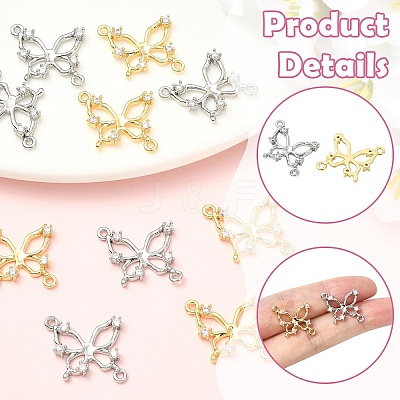 2Pcs 2 Colors Brass Pave Clear Cubic Zirconia Connector Charms KK-YW0004-27-1