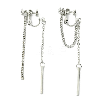 Rertangle Alloy Chain Tassel Clip-on Earrings for Women Men LS-EJEW-C093-02P-1