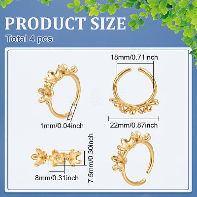 4Pcs 304 Stainless Steel Flower Open Cuff Ring Findings STAS-ME0003-07-1