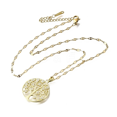 Brass Micro Pave Clear Cubic Zirconia Tree of Life Pendants NJEW-H066-01A-G-1