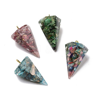 Transparent Resin Natural Imperial Jasper Chips Pendants G-E185-06G-1