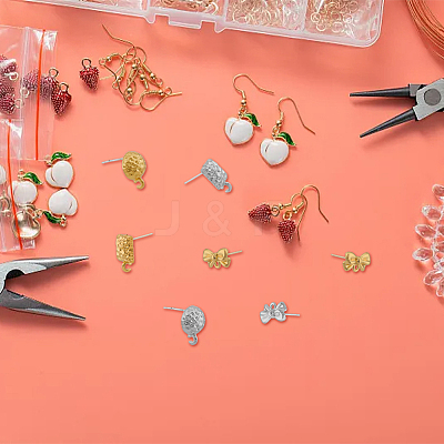 48Pcs 6 Style Half Round & Bowknot & Rectangle Alloy Stud Earring Findings FIND-DC0003-22-1