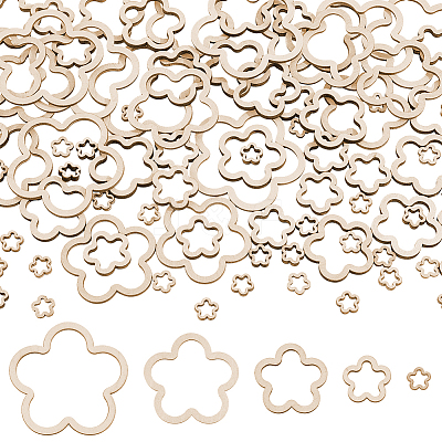100Pcs 5 Styles Unfinished Wood Hollow Chips WOOD-GA0002-09-1
