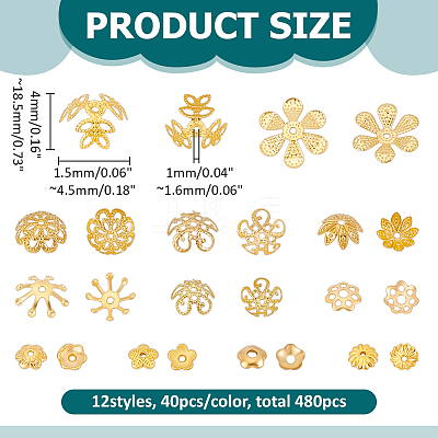 480Pcs 12 Styles Iron Bead Caps Kits IFIN-ME0001-33-1