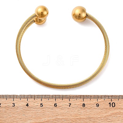 304 Stainless Steel Round Ball Cuff Bangles for Women BJEW-P310-05G-1