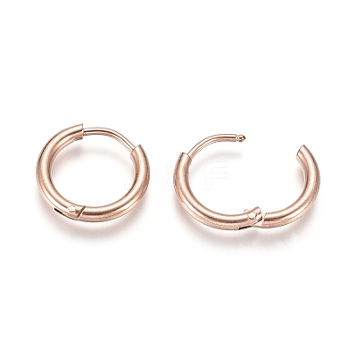 Ion Plating(IP) 304 Stainless Steel Huggie Hoop Earrings EJEW-F111A-14mm-RG-1