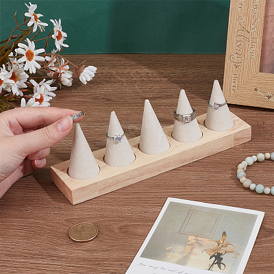 5 Cone Wooden Ring Organizer Holder RDIS-WH0031-02A-04-1