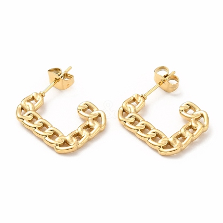 Ion Plating(IP) 304 Stainless Steel Chain Shape Stud Earrings EJEW-F283-03G-1