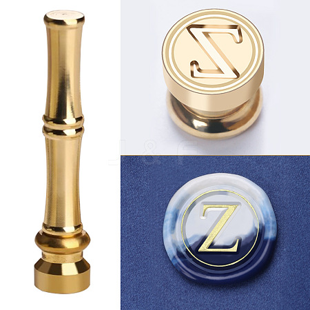 Golden Tone Brass Wax Seal Stamp Head with Bamboo Stick Shaped Handle LS-STAM-K001-05G-Z-1