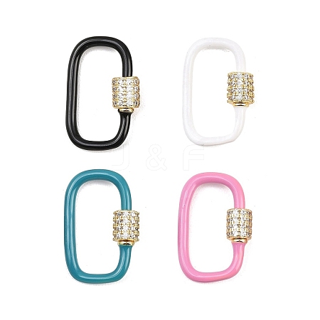 Oval Brass Micro Pave Clear Cubic Zirconia Screw Carabiner Clasps KK-B167-01B-G-1