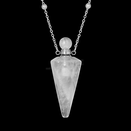 Natural Quartz Crystal Faceted Cone Perfume Bottle Pendant Necklace PW-WG8F691-09-1