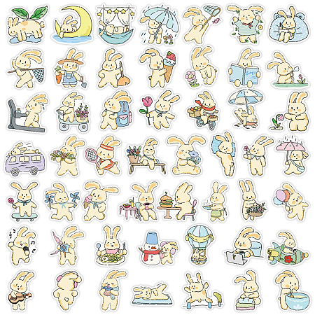 Rabbit 50Pcs PVC Self-Adhesive Stickers PW-WGE3E83-01-1