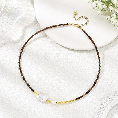 Rectangle Natural Baroque Keshi Pearl and Faceted Round Natural Tiger Eye Beaded Necklaces for Women NJEW-JN06682-01-1