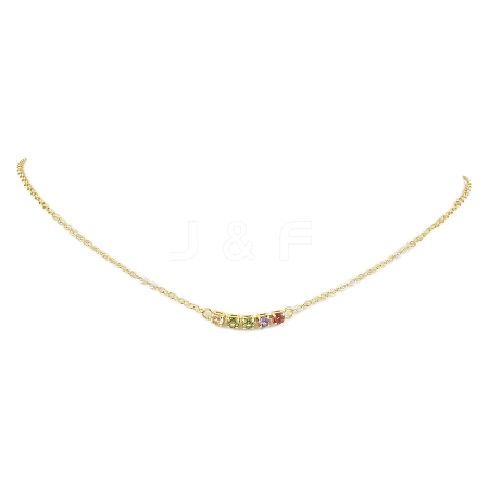 Rack Plating Brass Pave Colorful Cubic Zirconia Cube Link Necklaces NJEW-JN04999-1