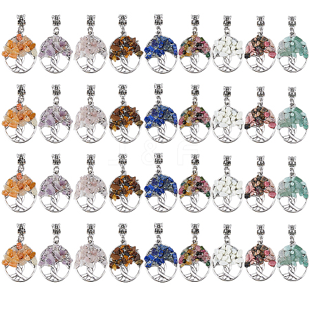 36Pcs 9 Colors Tibetan Style Alloy & Gemstone Chip European Dangle Charms PALLOY-FH00147-1