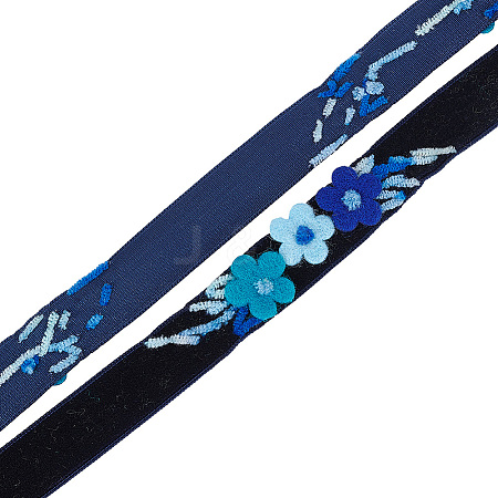 Velvet Handmade Flower Embroidered Lace Ribbons SRIB-WH0011-077A-1