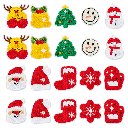 20Pcs 10 Style Christmas Theme Towel Embroidery Cloth Sew on Patches PATC-FG0001-45-1
