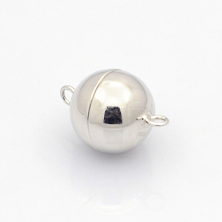 Anti-Tarnish Rhodium Plated 925 Sterling Silver Round Magnetic Clasps STER-L018-04-1