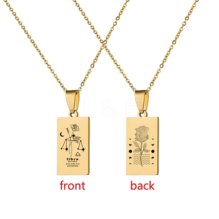 12 Constellation Stainless Steel Tarot Card Engraved Pendant Cable Chain Necklaces PW-WG94DCE-07-1