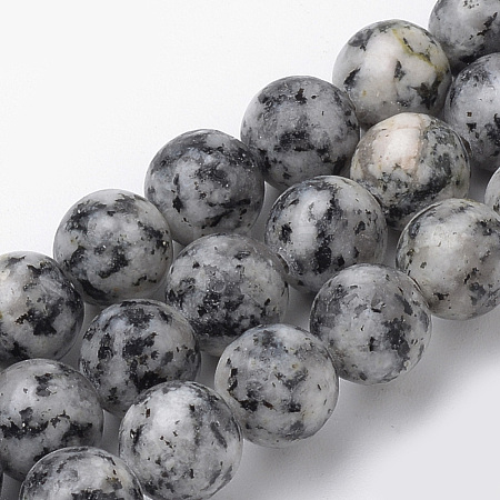 Natural Black Spot Stone Beads Strands G-S272-05-6mm-1