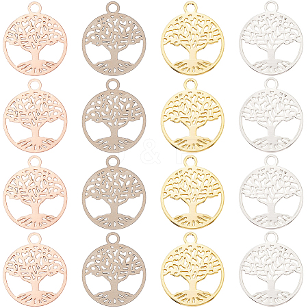 24Pcs 4 Colors Brass Filigree Pendants KK-CN0002-01-1