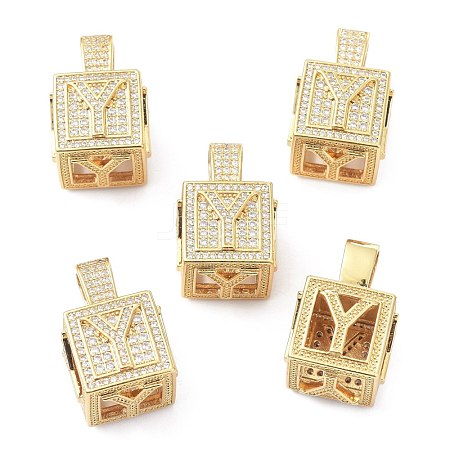 Alphabet Brass Micro Pave Clear Cubic Zirconia Pendants ZIRC-O045-01G-Y-1