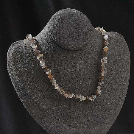 Natural Botswana Agate Chip Beaded Necklaces for Men Women NJEW-G159-01V-1