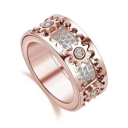 Gear Brass Micro Pave Clear Cubic Zirconia Rotatable Finger Rings FS-WGBD3BF-25-1