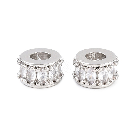 Brass Micro Pave Clear Cubic Zirconia European Beads KK-B186-17P-1