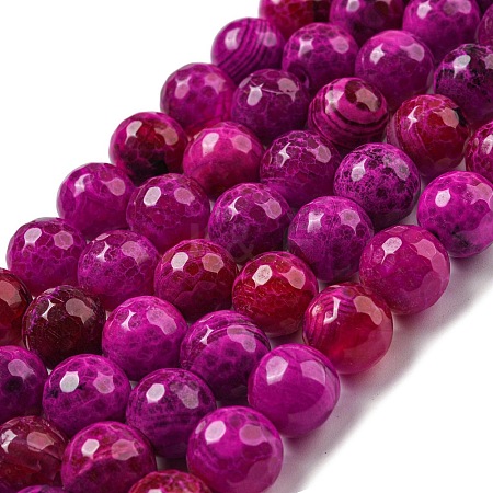 Faceted Natural Fire Crackle Agate Beads Strands G-F447-12mm-H05-1