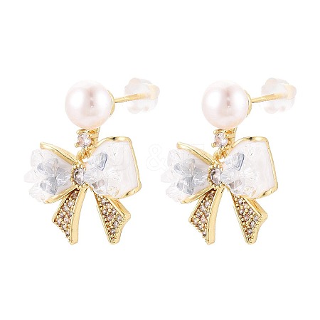 Bowknot Brass Micro Pave Clear Cubic Zirconia Dangle Stud Earrings PEAR-N017-07C-1