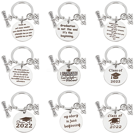   9Pcs 9 Style Graduation Theme 201 Stainless Steel Keychain Clasps KEYC-PH0001-52-1