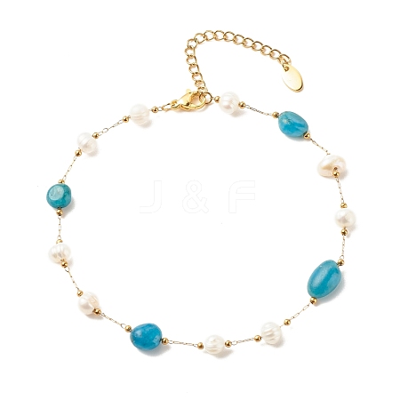 Natural Apatite & Pearl Beaded Anklet AJEW-AN00500-04-1
