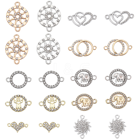 SUNNYCLUE 40Pcs 10 Styles Alloy Connector Charms with Crystal Rhinestone ALRI-SC0001-34-1