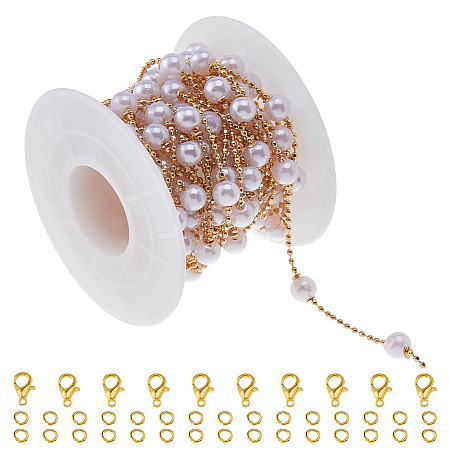 DIY Brass ABS Imitation Pearl Bead Handmade Chains Necklaces Making Kits DIY-HS0001-65B-1
