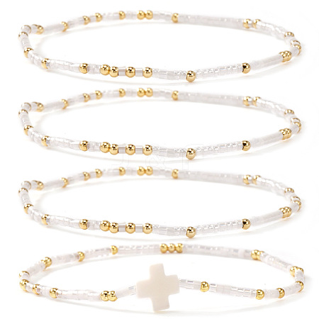 4Pcs Vintage Cylinder Seed Beads &  Brass Beaded Bracelet Sets VC6317-6-1