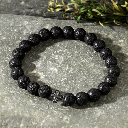 Natural Lava Rock Round Beads Stretch Bracelets GN0417-1-1