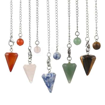 Cone Natural Gemstone Pointed Dowsing Pendulums HJEW-JM04866-1