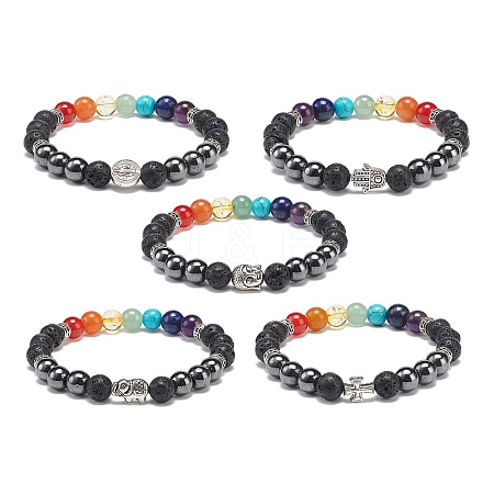 5Pcs 5 Style Natural & Synthetic Mixed Gemstone Beaded Stretch Bracelets Set BJEW-JB08966-1