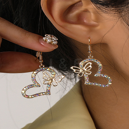 Heart with Butterfly Alloy Rhinestone Dangle Earrings FS-WGF592F-01-1