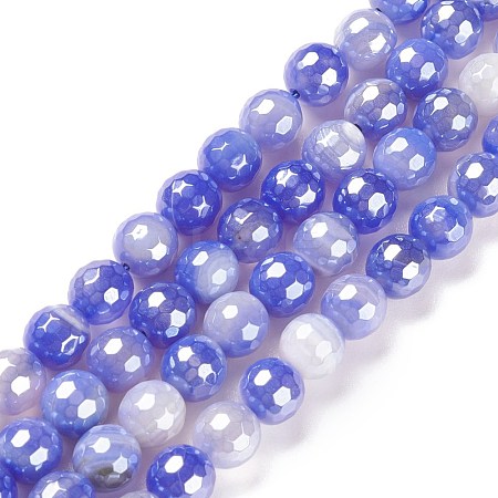 Round Natural Electroplated Blue Agate Beads G-P447-A03-01-1