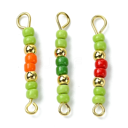 3Pcs Glass Seed Beads & Brass Rondelle Beaded Connector Charms PALLOY-JF03294-04-1