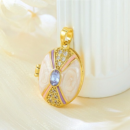 Brass Micro Pave Cubic Zirconia Locket Pendants X-KK-F912-02G-1